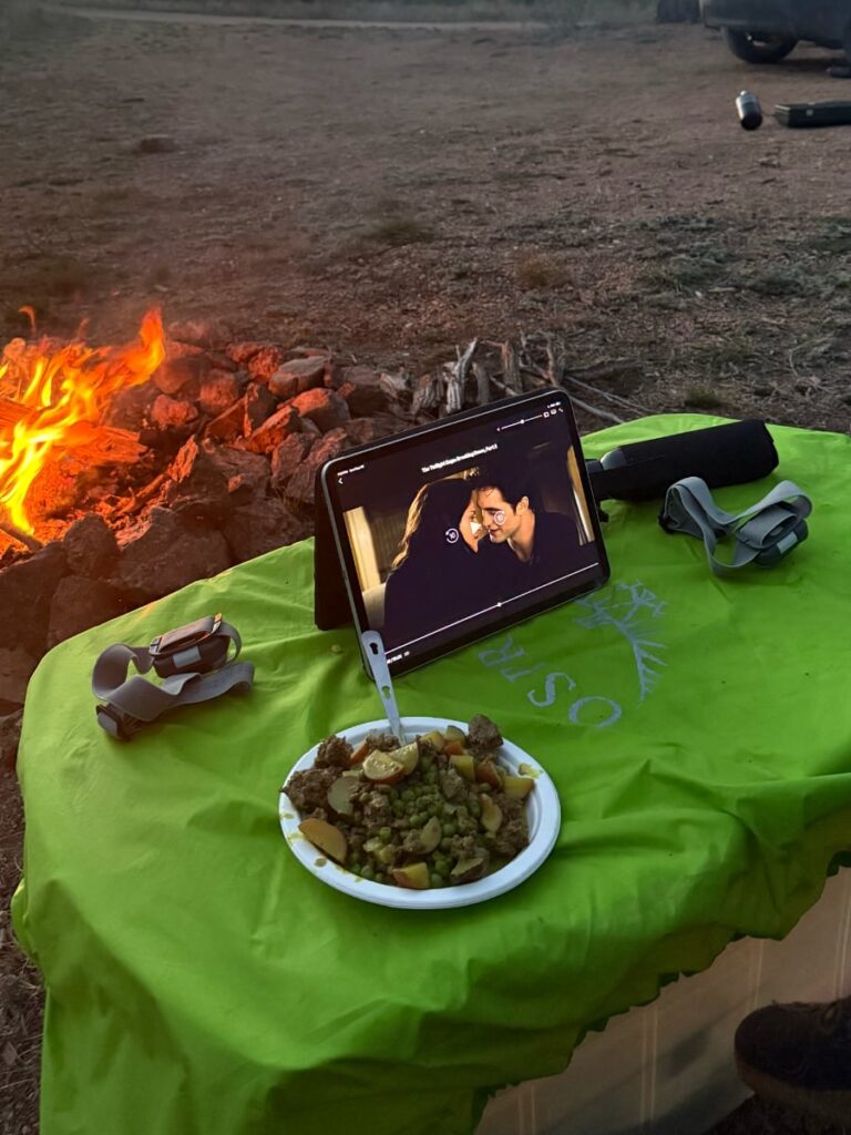 fireside dinner while camping