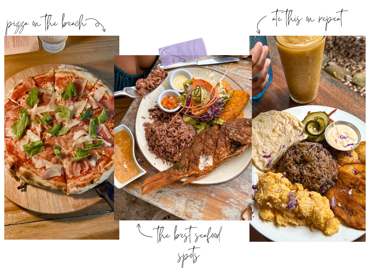 this blog post is all about the best foodie spots in puerto viejo de talmanaca, costa rica. including seafood, italian, coffee, cafes, and local hidden gems based on our 3 weeks on the caribbean coast