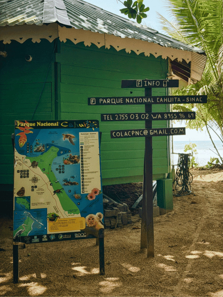 cahuita national park entrance featuring showers and bathrooms